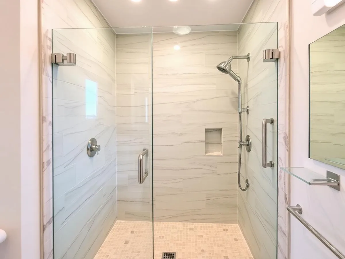 Luxury walk-in shower with marble tile