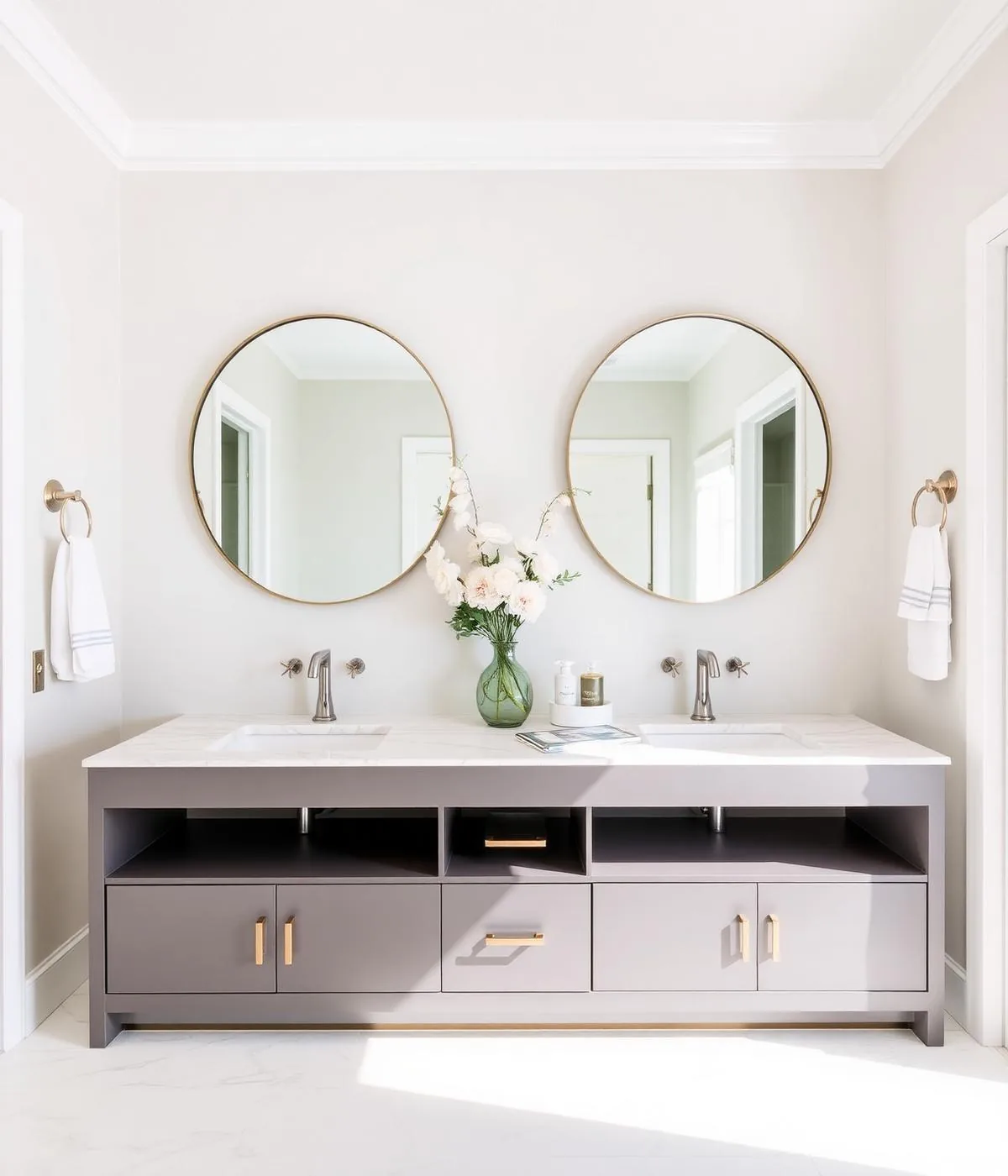 Custom double vanity with quartz countertop