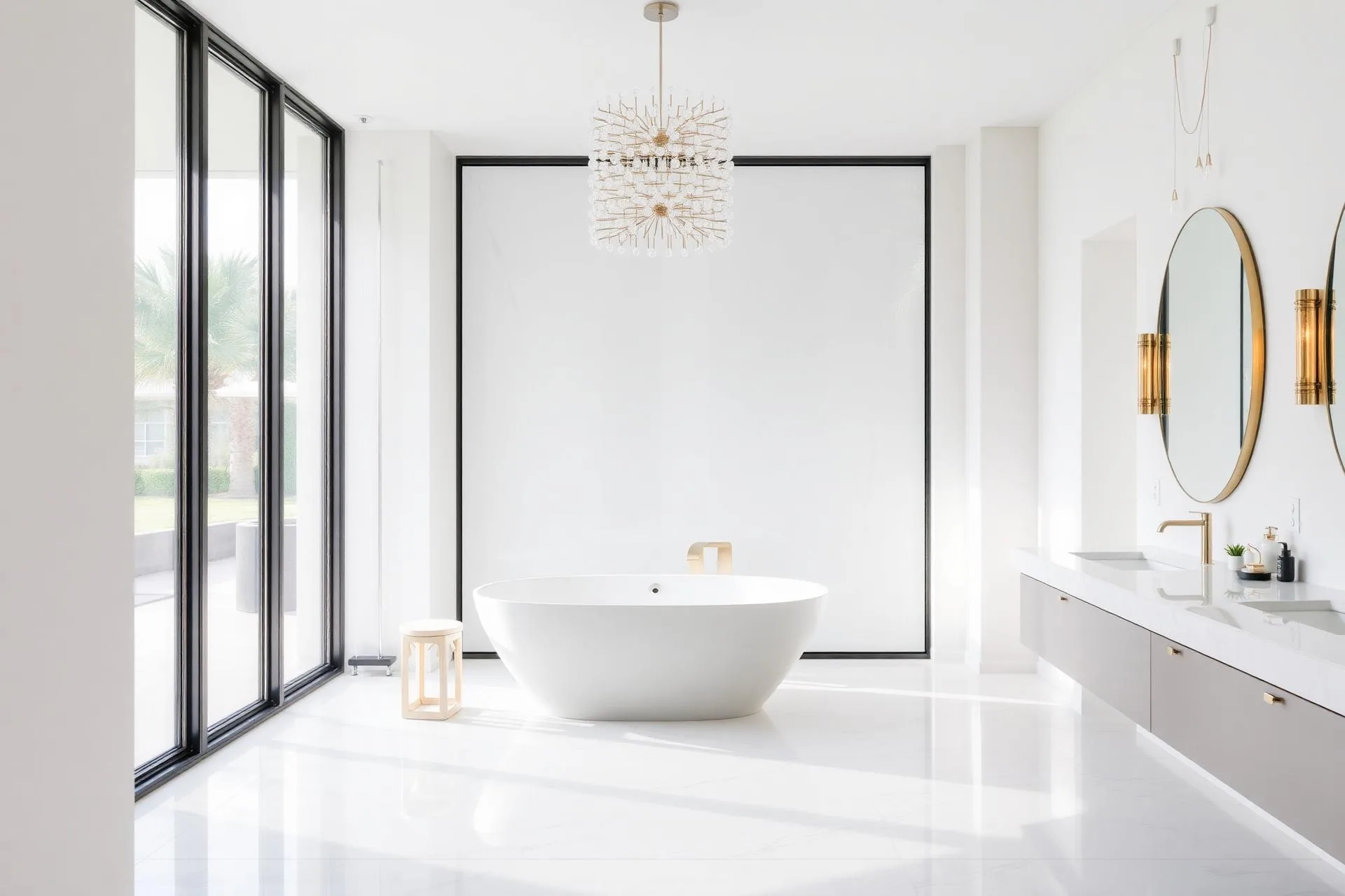 Luxury modern Florida bathroom with freestanding tub